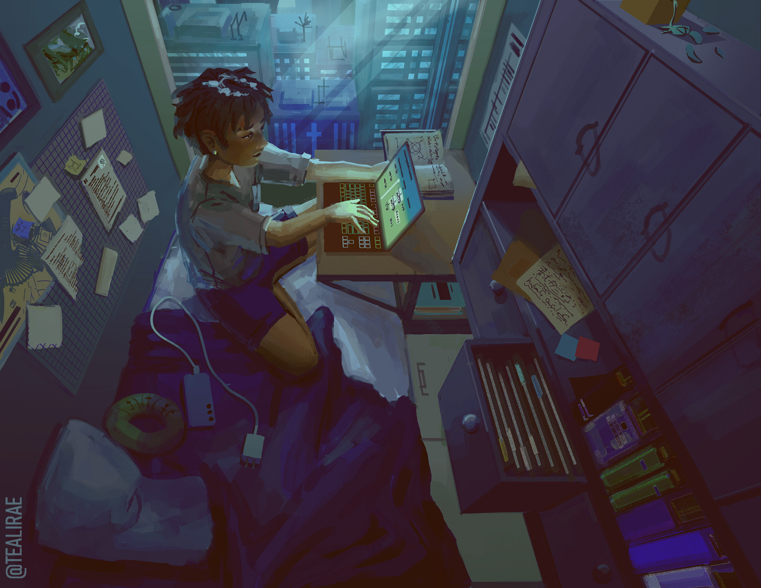 Blue coated interior environment
